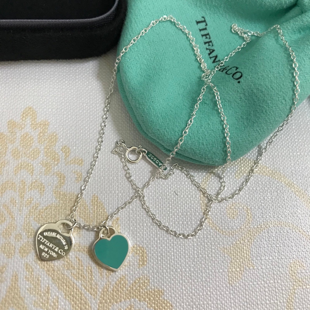 Tiffany & Co. Silver and Teal Heart Necklace